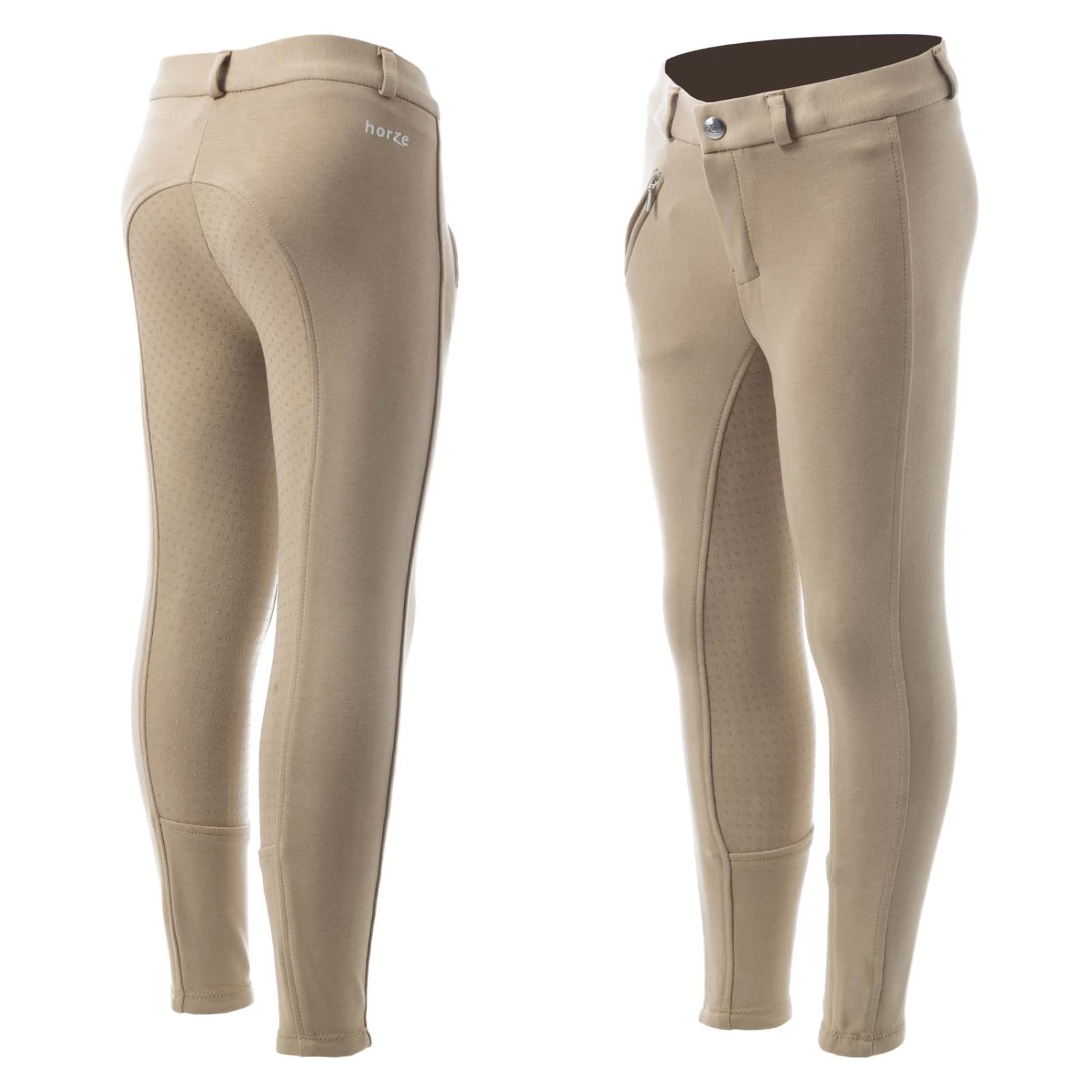 Horze Active Kids Silicone Full Seat Breeches - Tan