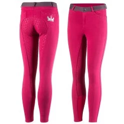 Horze Lilian Kids Full Seat Breeches - Cerise Red/Plum Perfect