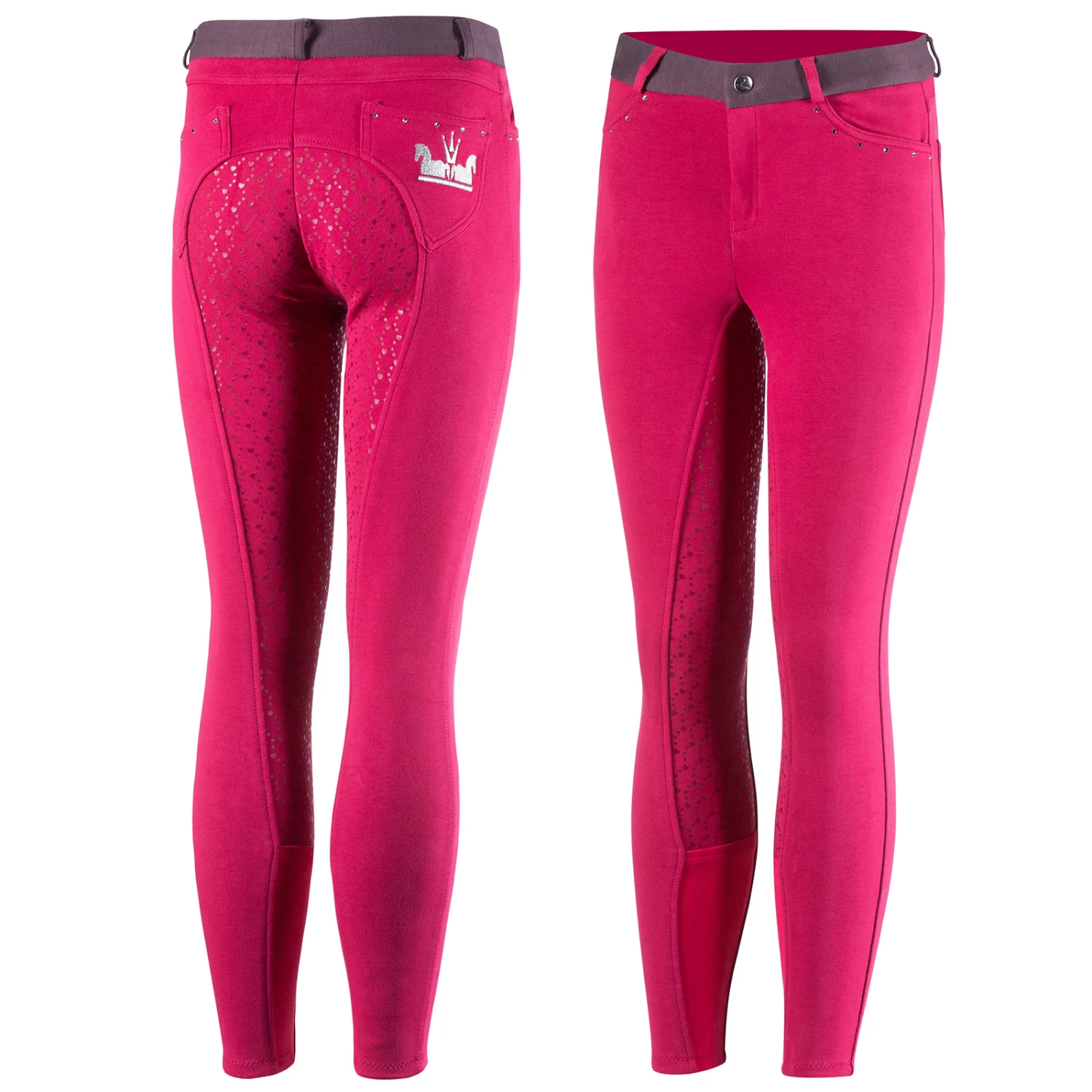 Horze Lilian Kids Full Seat Breeches - Cerise Red/Plum Perfect