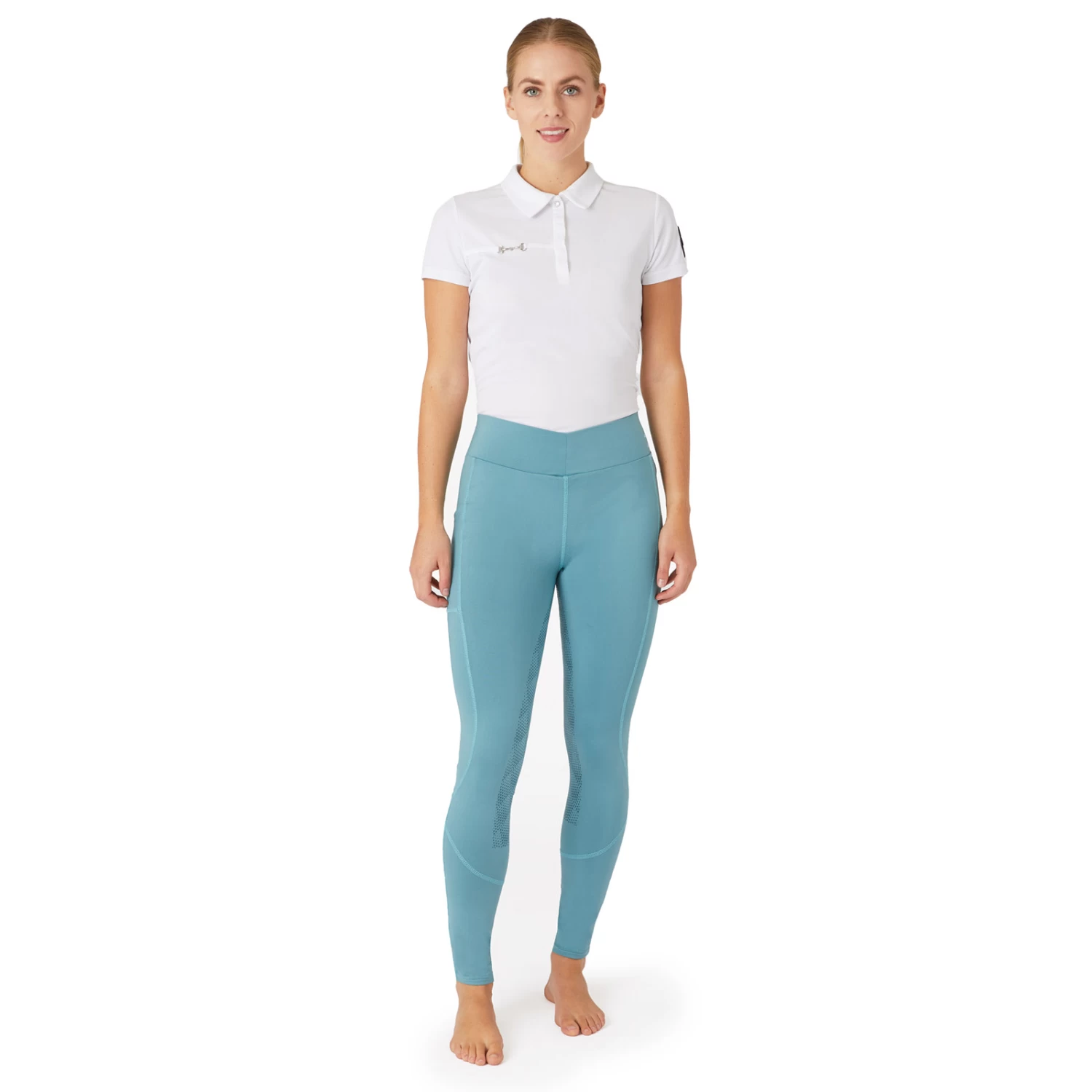 Horze Tifa Womens High Waist Full Seat Tights With Phone Pocket - Artic Light Blue - Image 5