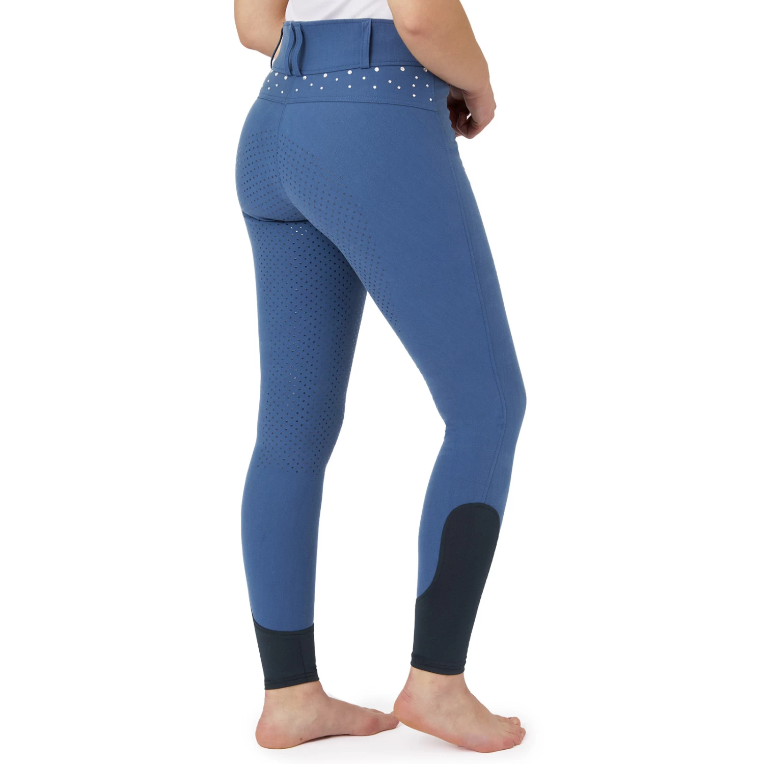 Horze Womens High Waist Full Seat Breeches With Crystals - Bering Sea Blue - Image 3
