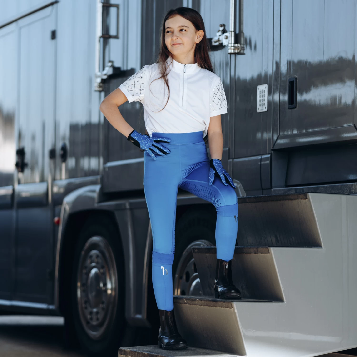 Horze Tessa Kids Full Seat Riding Tights - Princess Blue - Image 5