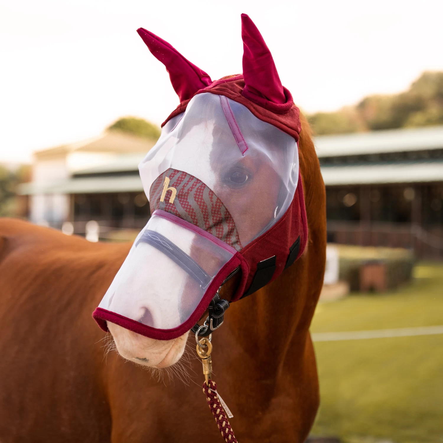 Horze Kenya Long Nose Fly Mask - Rhubarb Dark Red - Image 2