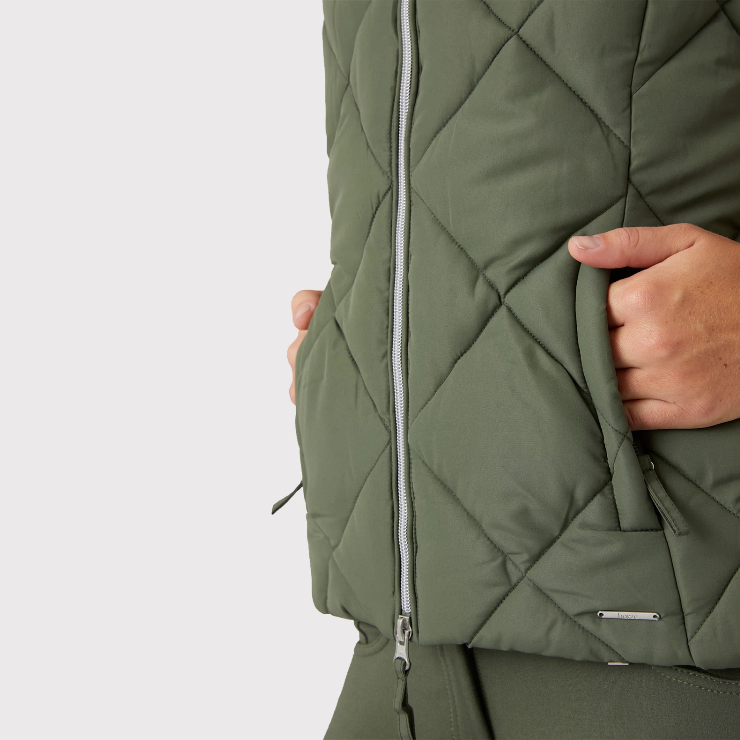 Horze Carola Womens Padded Vest - Beetle Khaki Green - Image 6