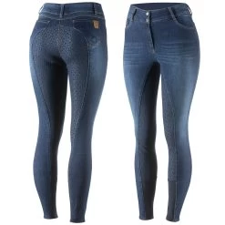 Horze Kaia Womens High Waist Denim Silicone Full Seat Breeches - Dark Blue