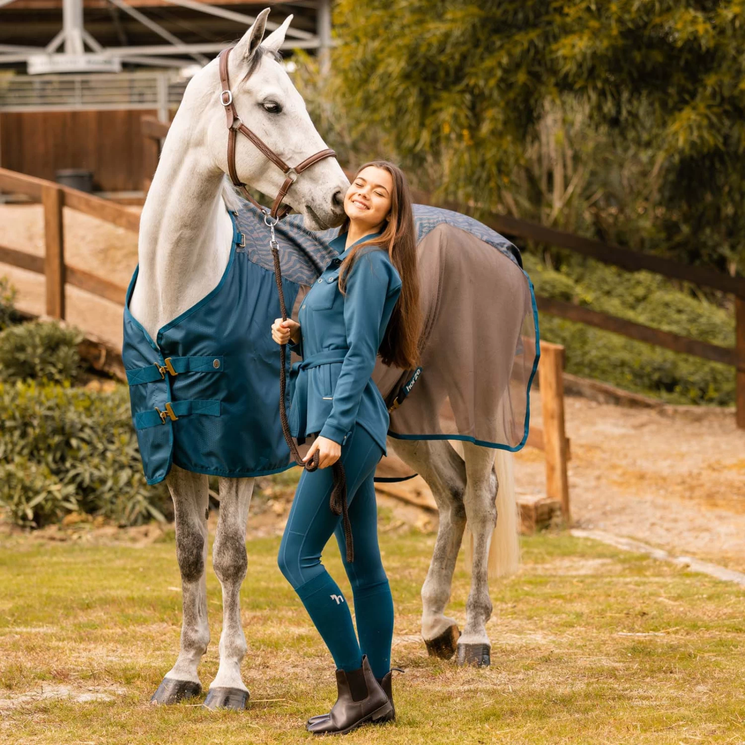 Horze Alyssa Womens High Waist UV Pro Full Seat Tights - Legion Blue - Image 6