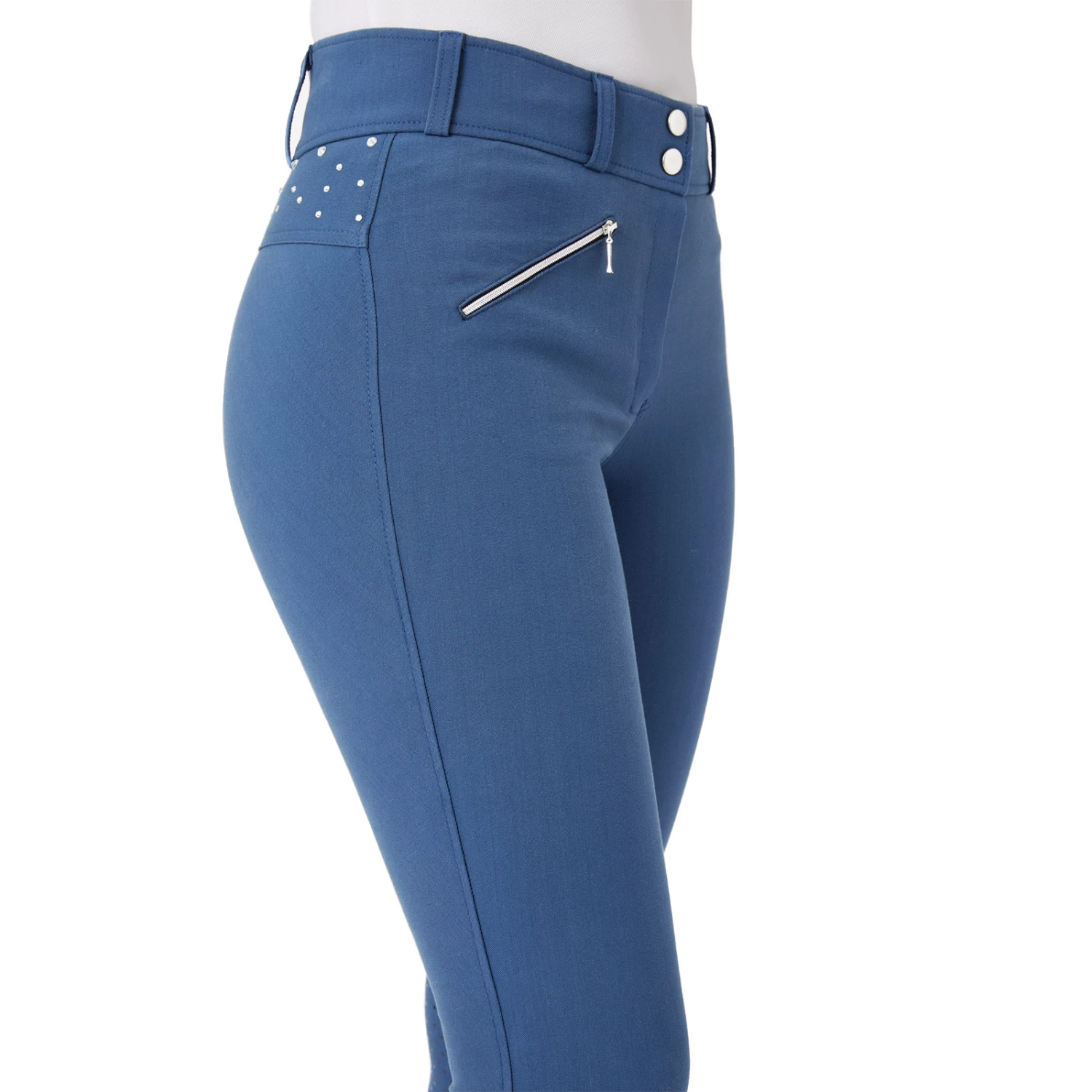 Horze Womens High Waist Full Seat Breeches With Crystals - Bering Sea Blue - Image 4