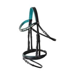 Horze Magical Carousel Pony Bridle With Crystal Curved Noseband - Green Blue Slate