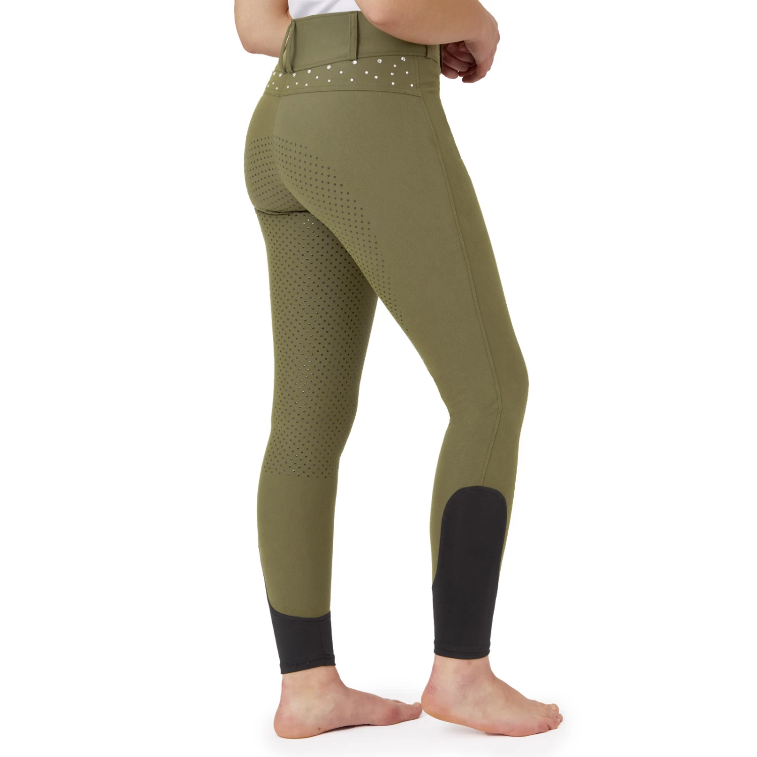Horze Womens High Waist Full Seat Breeches With Crystals - Winter Moss Green - Image 2