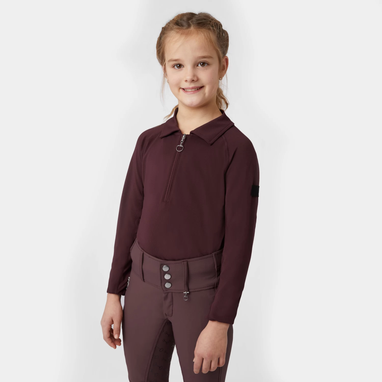 Horze Tiana JR Kids Pique Shirt W/ Long Sleeves - Red Mahogany Burgundy - Image 5