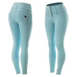 Horze Tara Womens High Waist Silicone Full Seat Breeches - Corydalis Light Blue