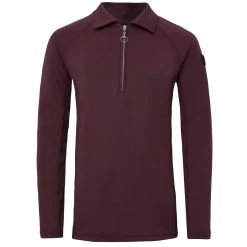 Horze Tiana JR Kids Pique Shirt W/ Long Sleeves - Red Mahogany Burgundy