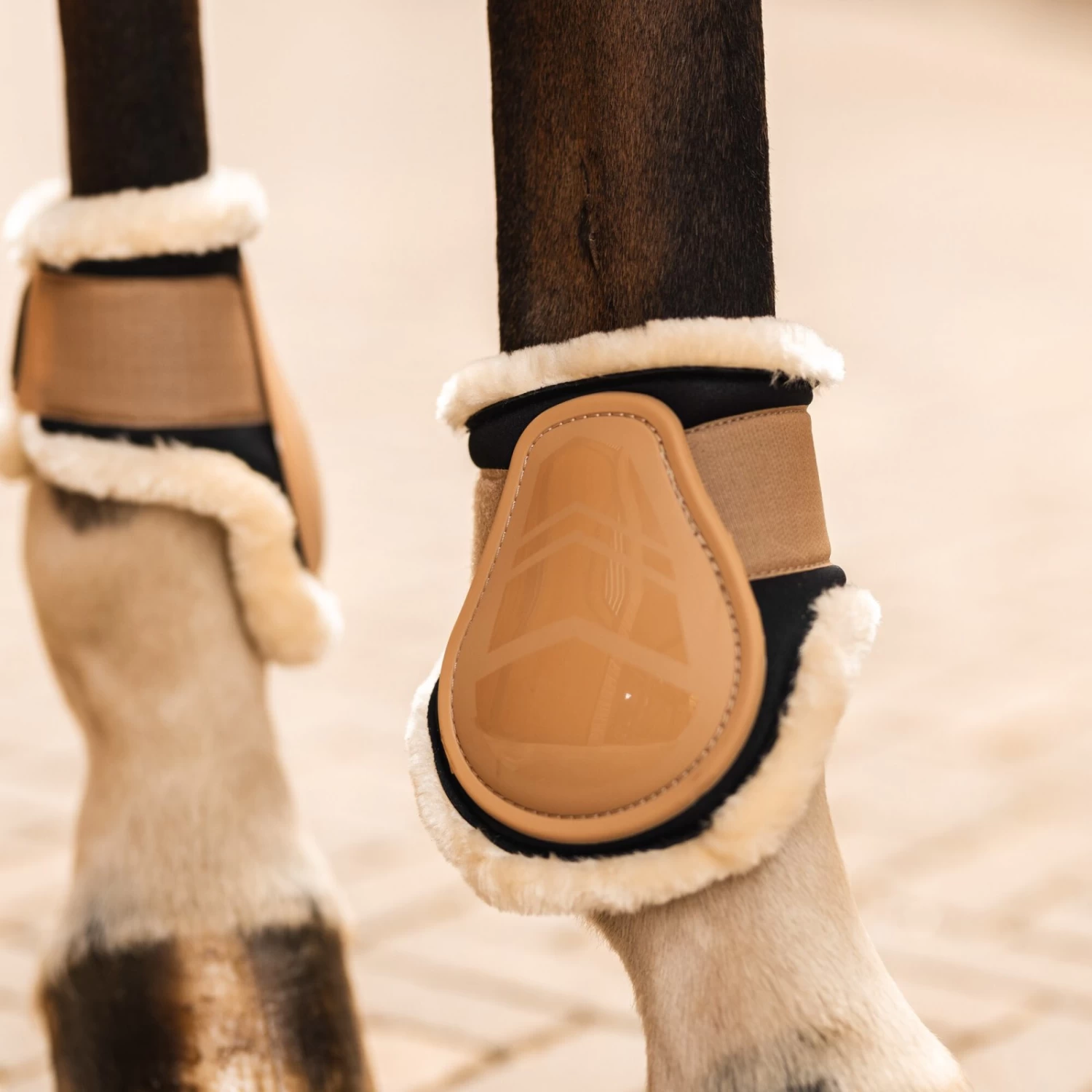 Horze Caliber Fleece Hind Fetlock Boots - Biscuit Brown - Image 6