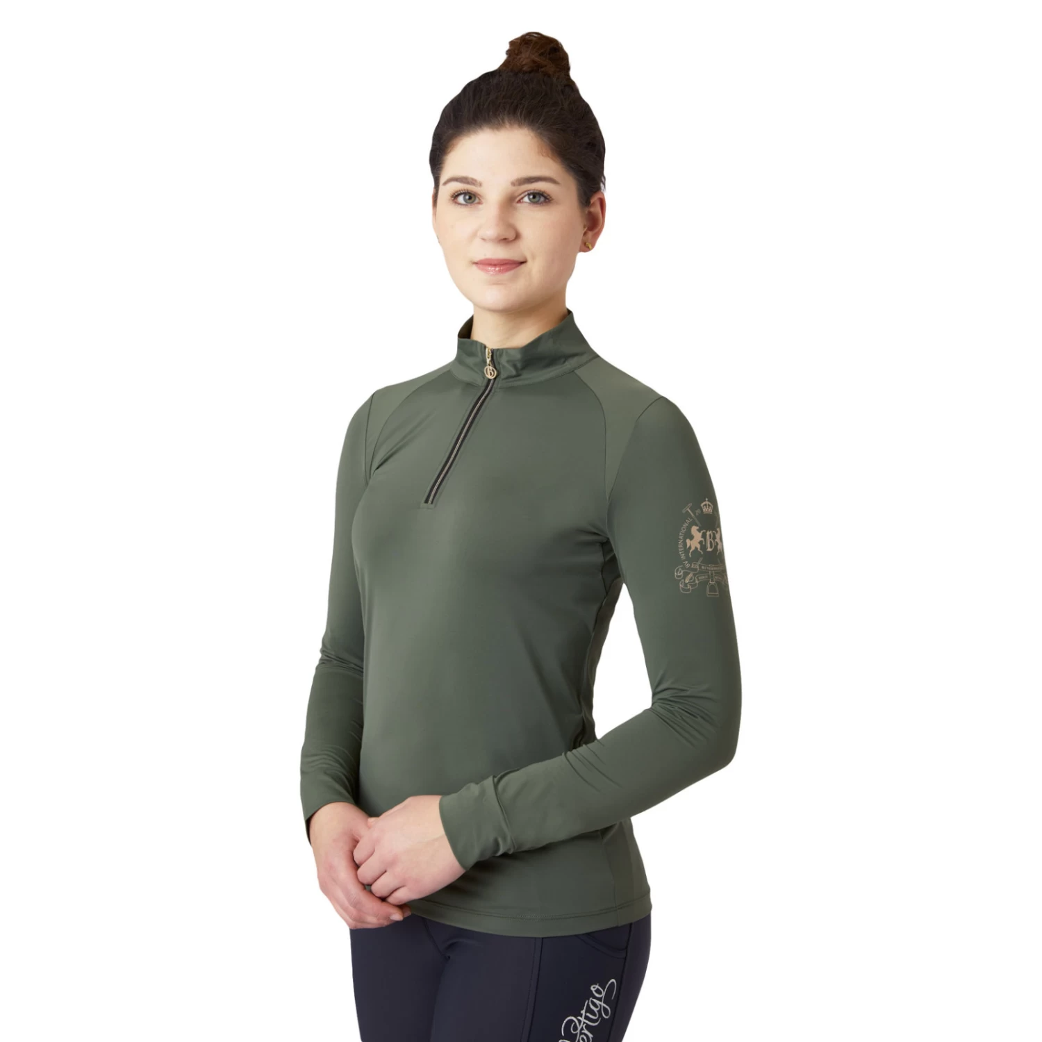 B Vertigo Sidney Womens Long Sleeved Ventilated Half Zip Shirt - Beetle Green - Image 3