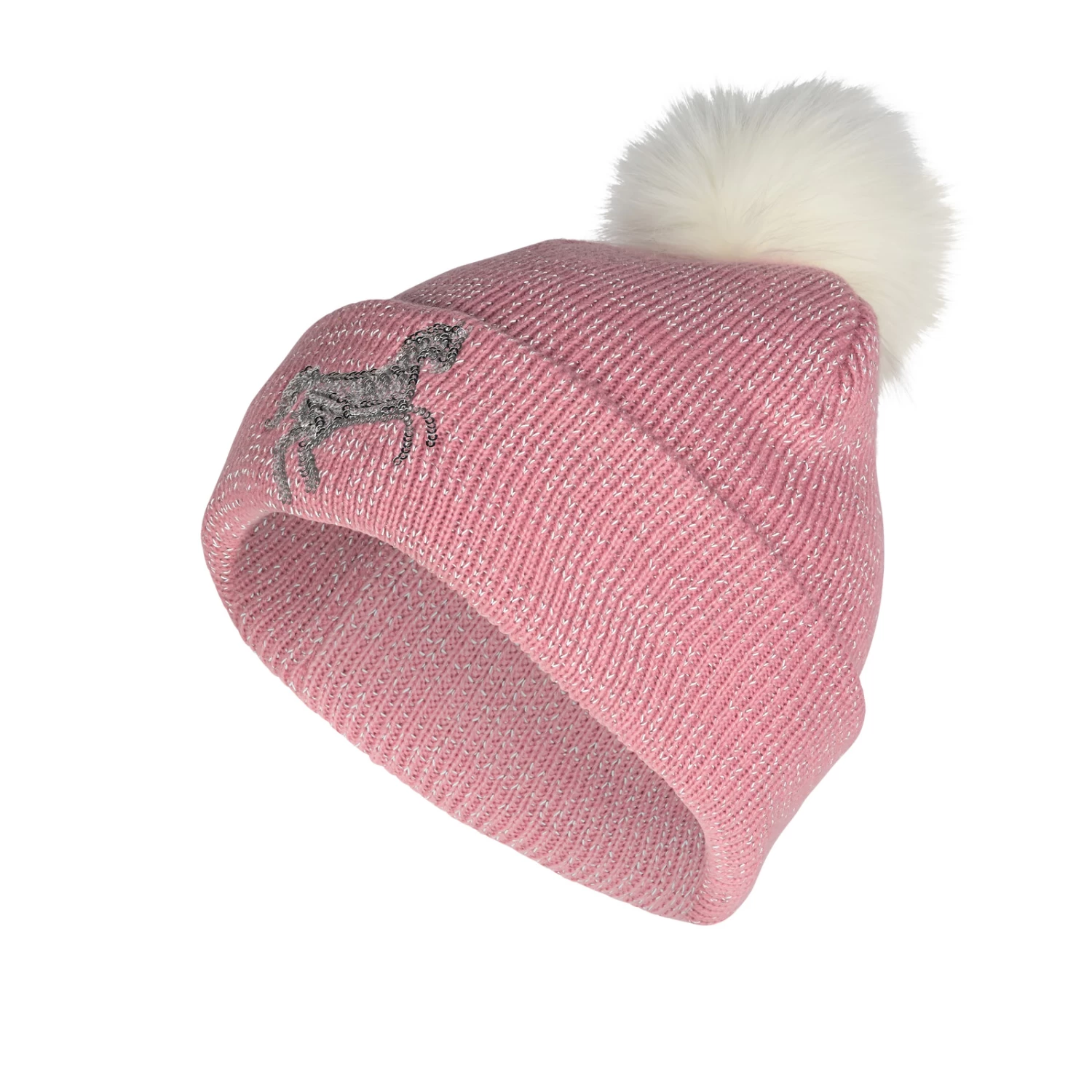 Horze Terry Kids Reflective Knitted Hat - Sea Pink - Image 2