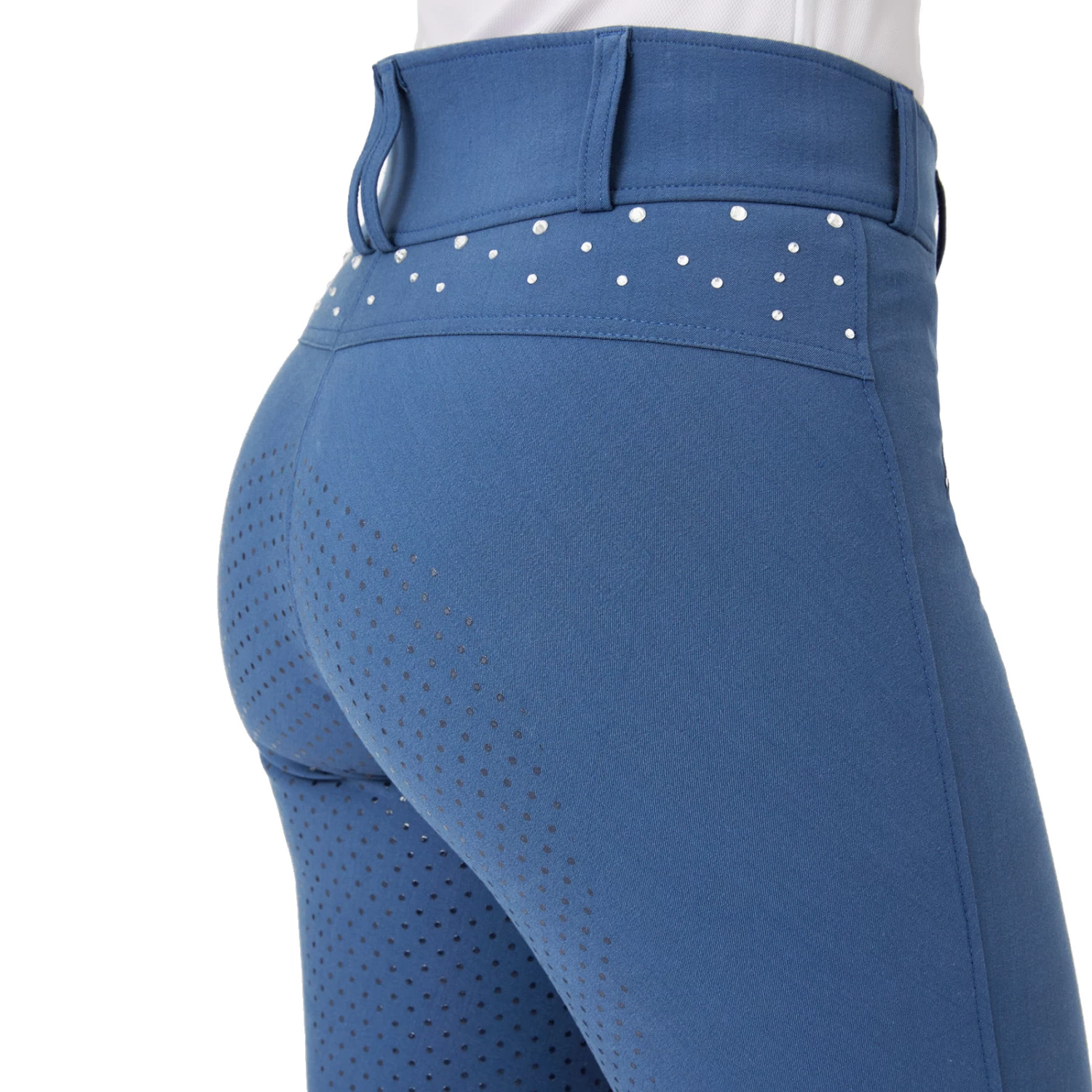 Horze Womens High Waist Full Seat Breeches With Crystals - Bering Sea Blue - Image 6