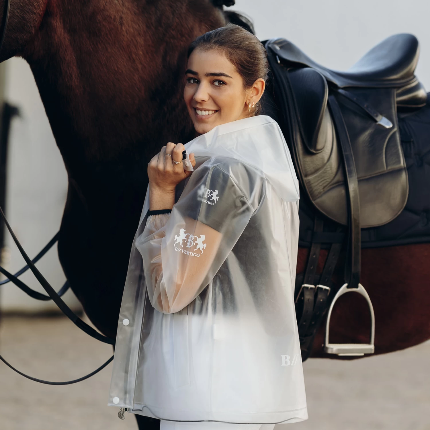 B Vertigo Remi Womens Transparent Rain Coat - Transparent/ Dark Navy - Image 2