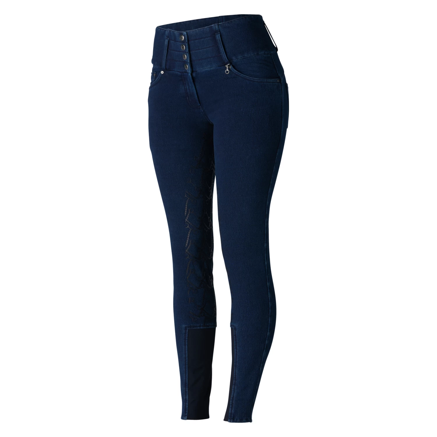 Horze Kacy Womens Denim Look Winter Full Seat Breeches - Dark Blue - Image 7
