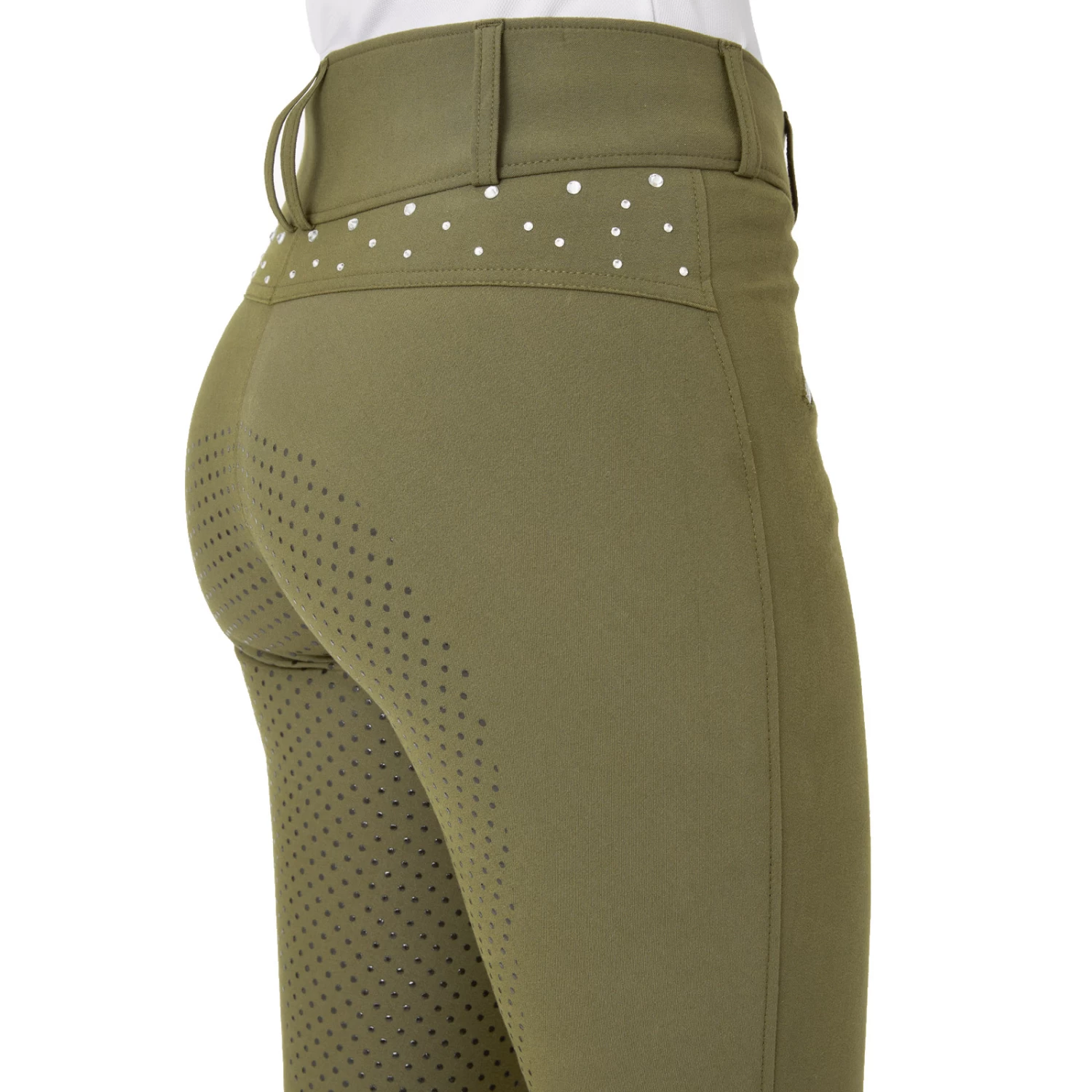 Horze Womens High Waist Full Seat Breeches With Crystals - Winter Moss Green - Image 3