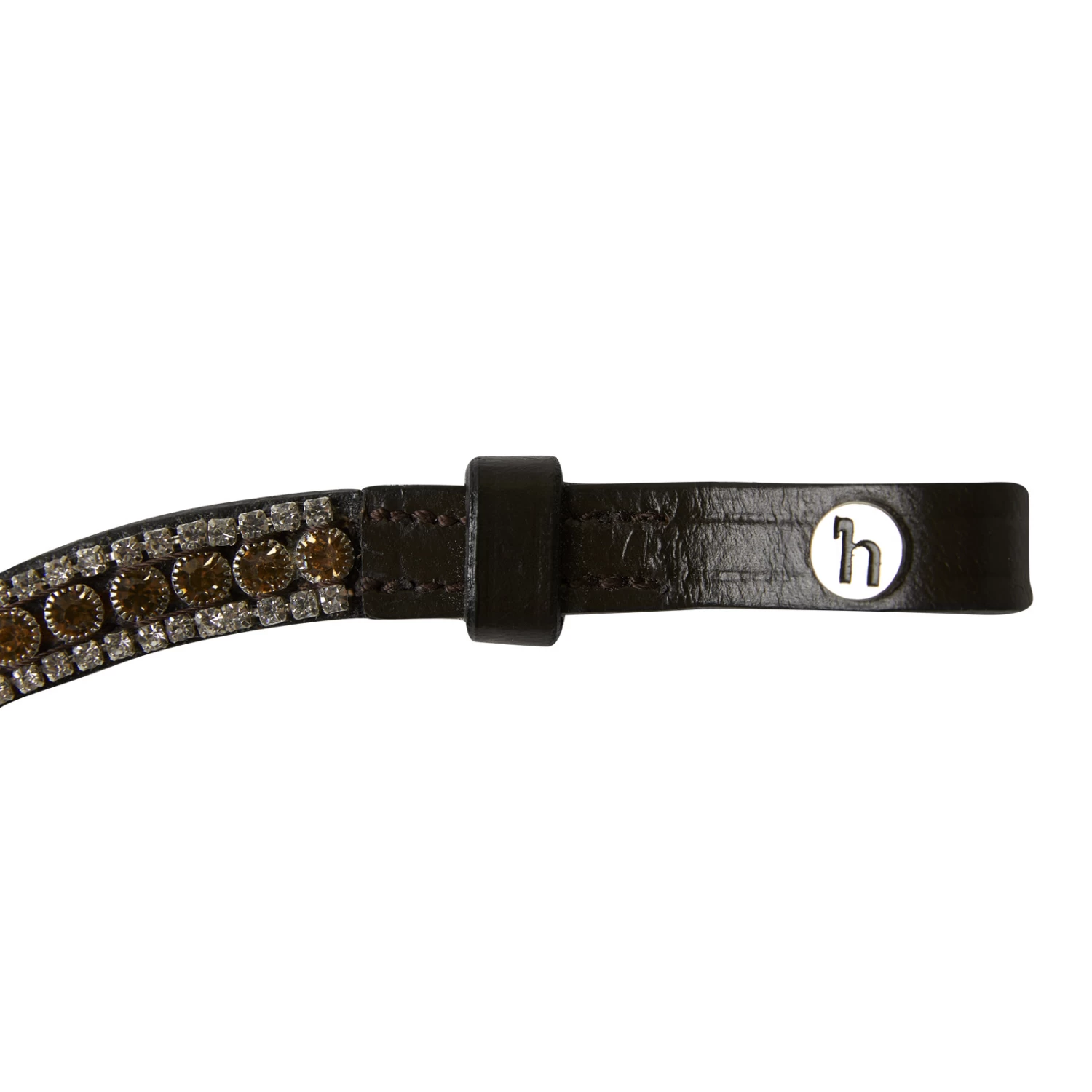 Horze Columbia Browband With Crystals - Brown/Gold - Image 3