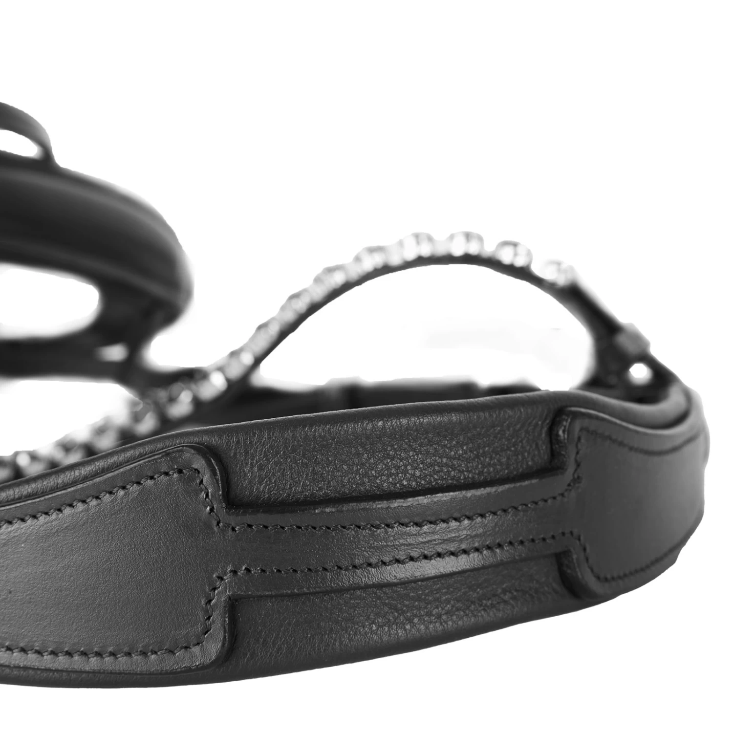 Horze Ergonomic Snaffle Bridle With Curved Crystal Browband - Black/Black - Image 4