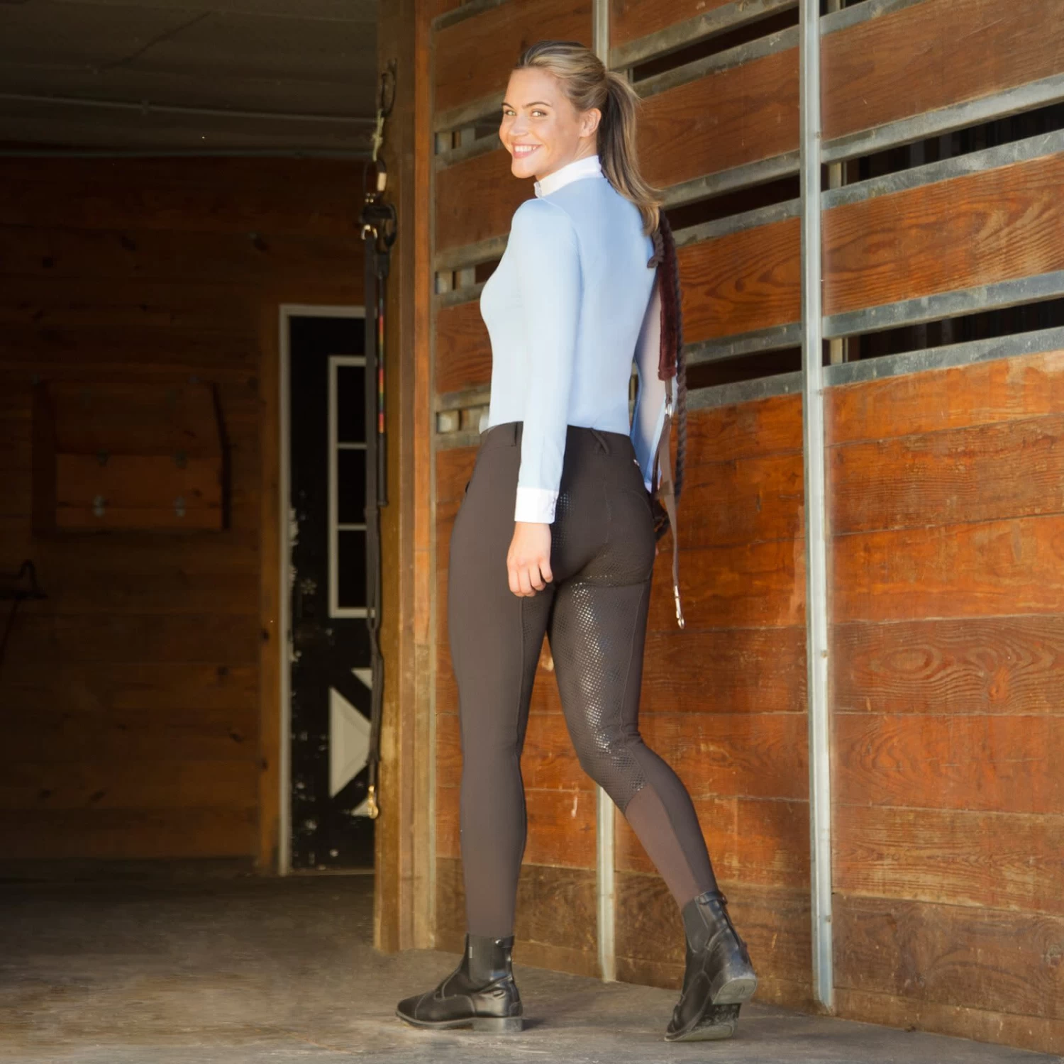 Horze Grand Prix Womens Silicone Full Seat Breeches - Dark Brown - Image 2