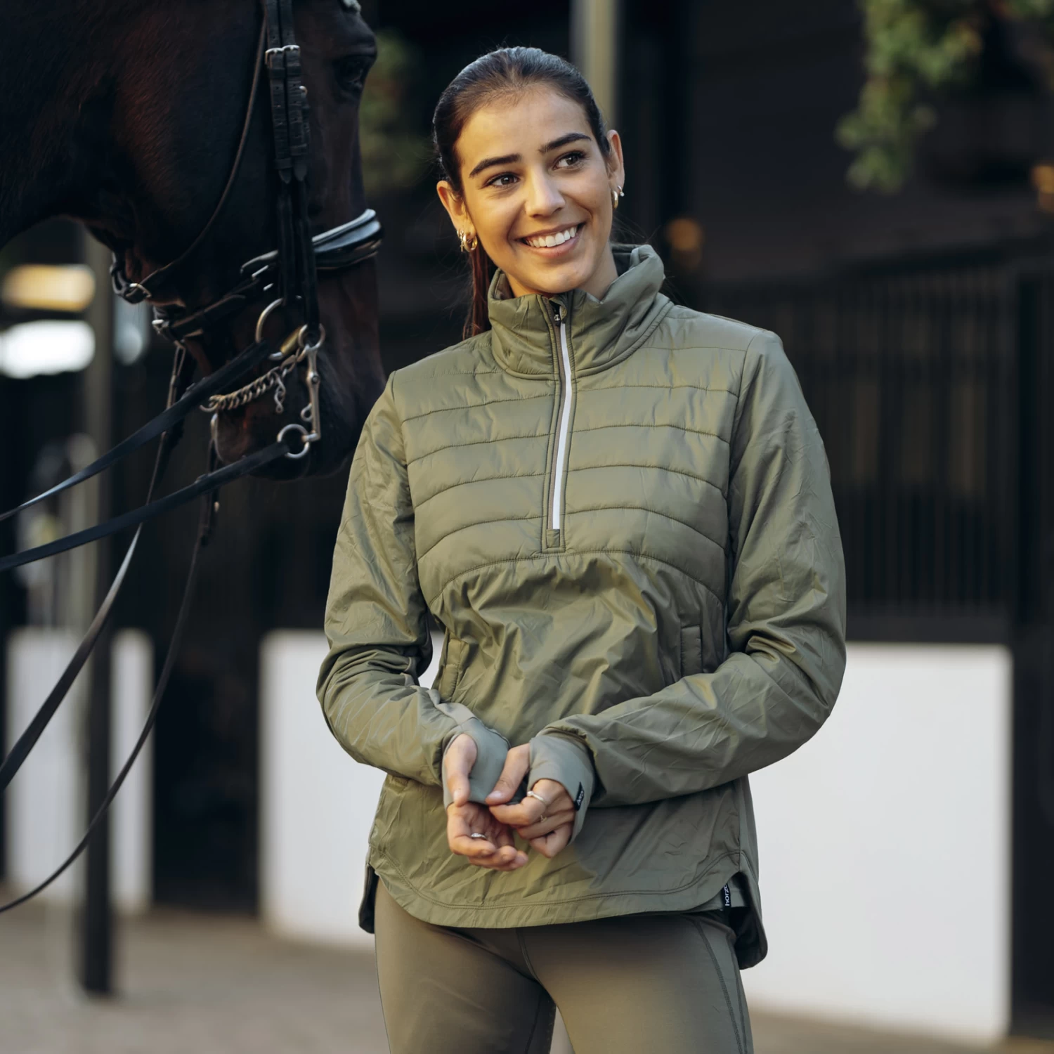 Horze Annika Womens Fleece Lined Pullover Jacket - Olivine Green - Image 6