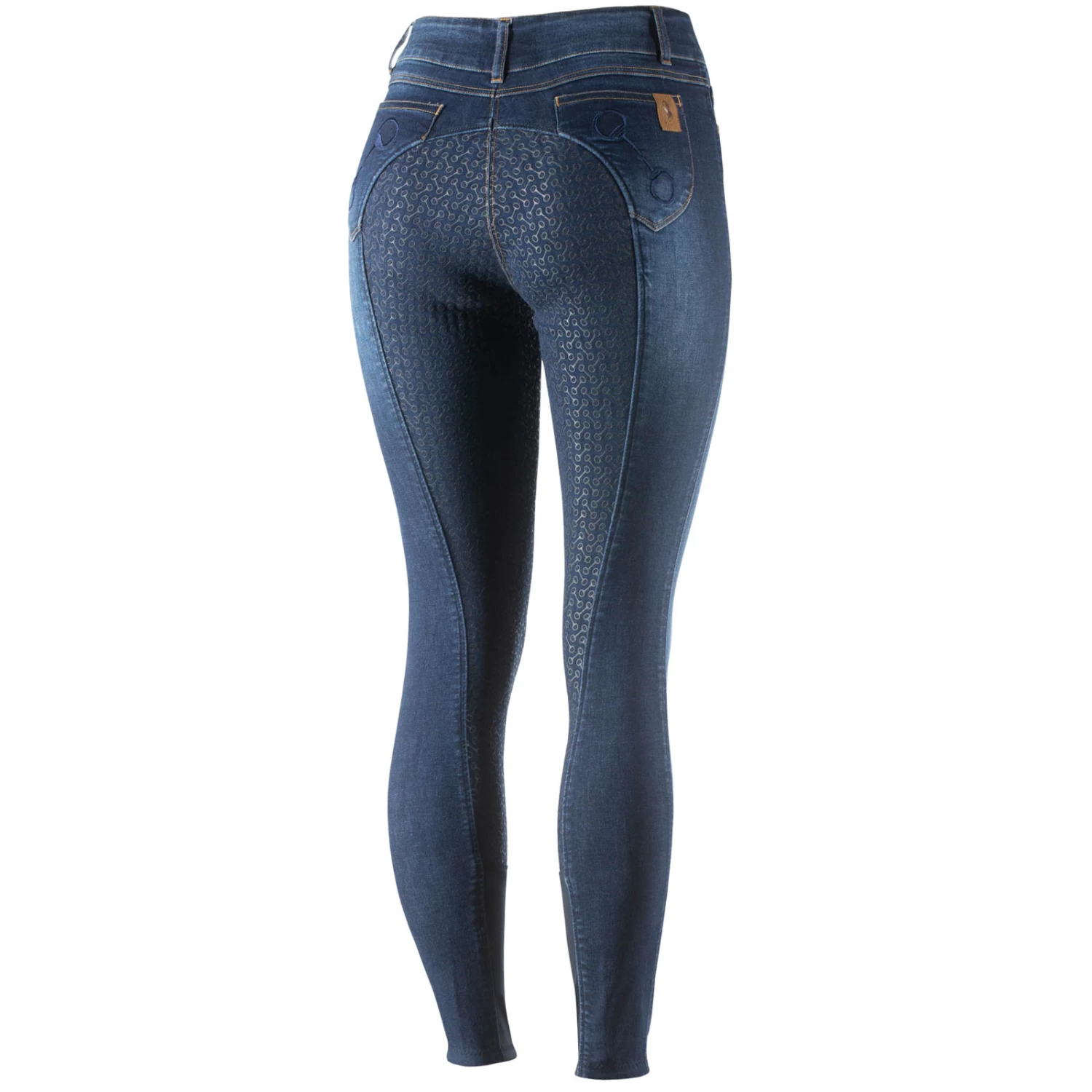 Horze Kaia Womens High Waist Denim Silicone Full Seat Breeches - Dark Blue - Image 6