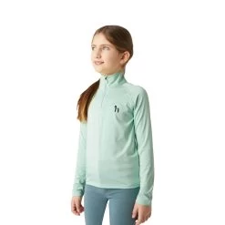 Horze Lola Kids Long Sleeved Half Zip Tec Shirt - Dusty Aqua