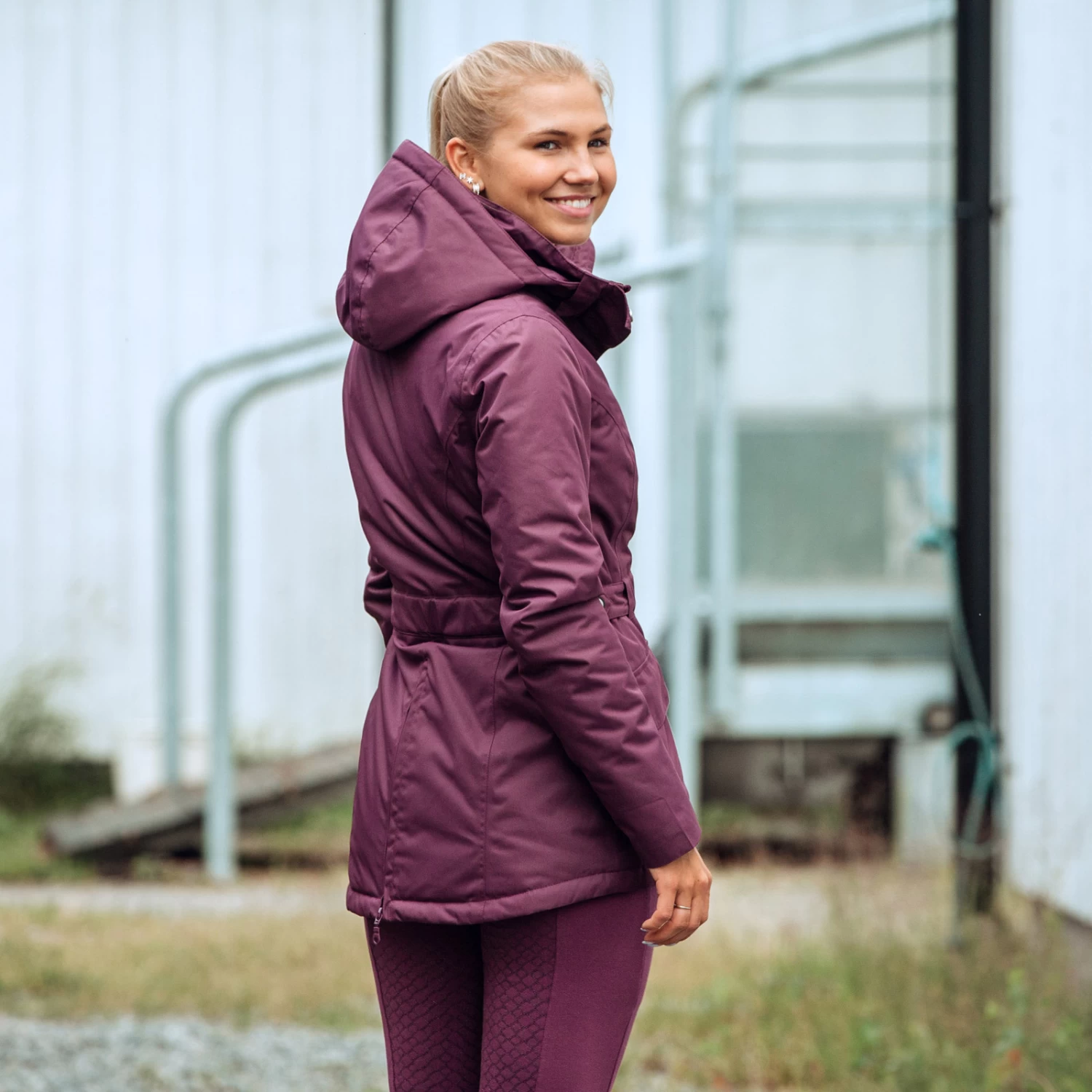 Horze Jadine Womens Winter Jacket - Eggplant Dark Purple - Image 5