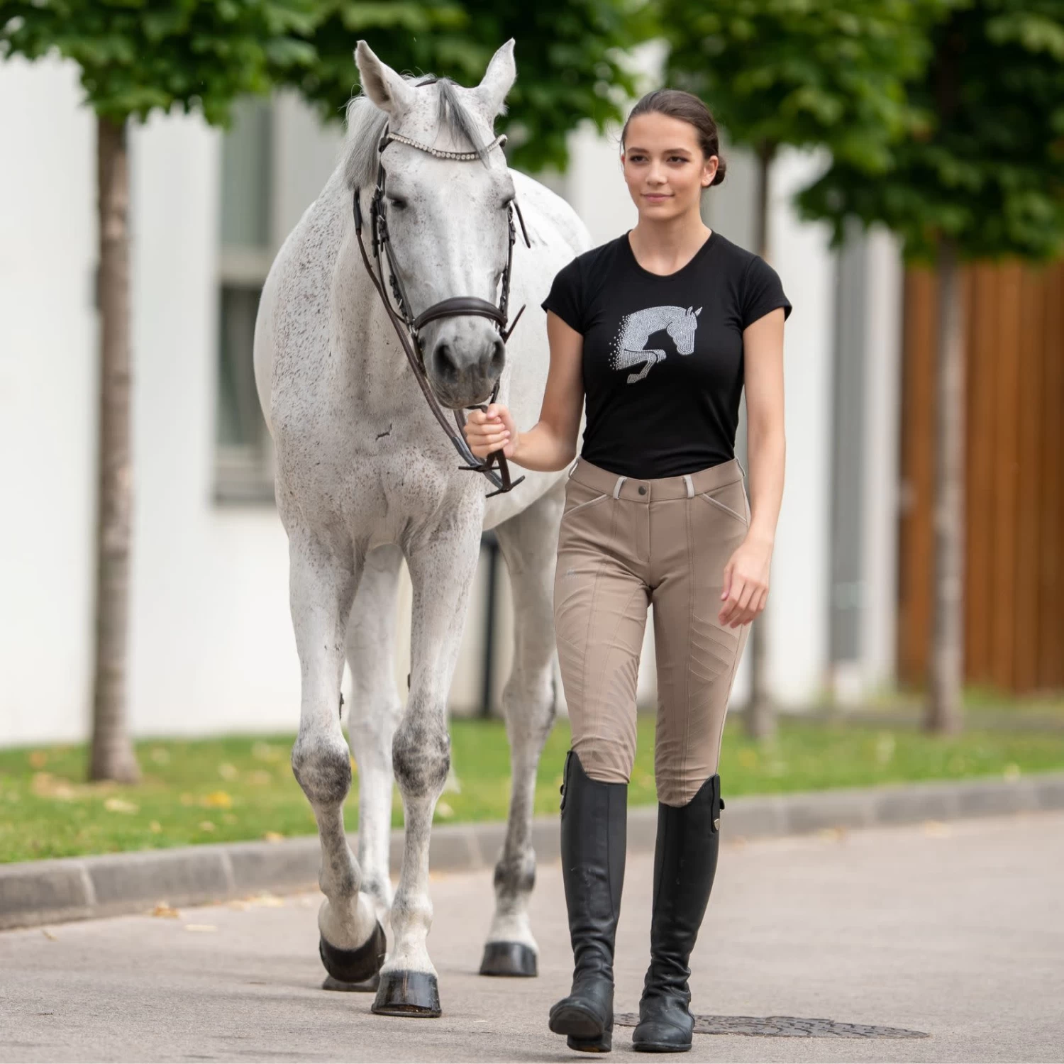 Cavalliera Jumping Star Short Sleeve Cotton Top - Black - Image 3