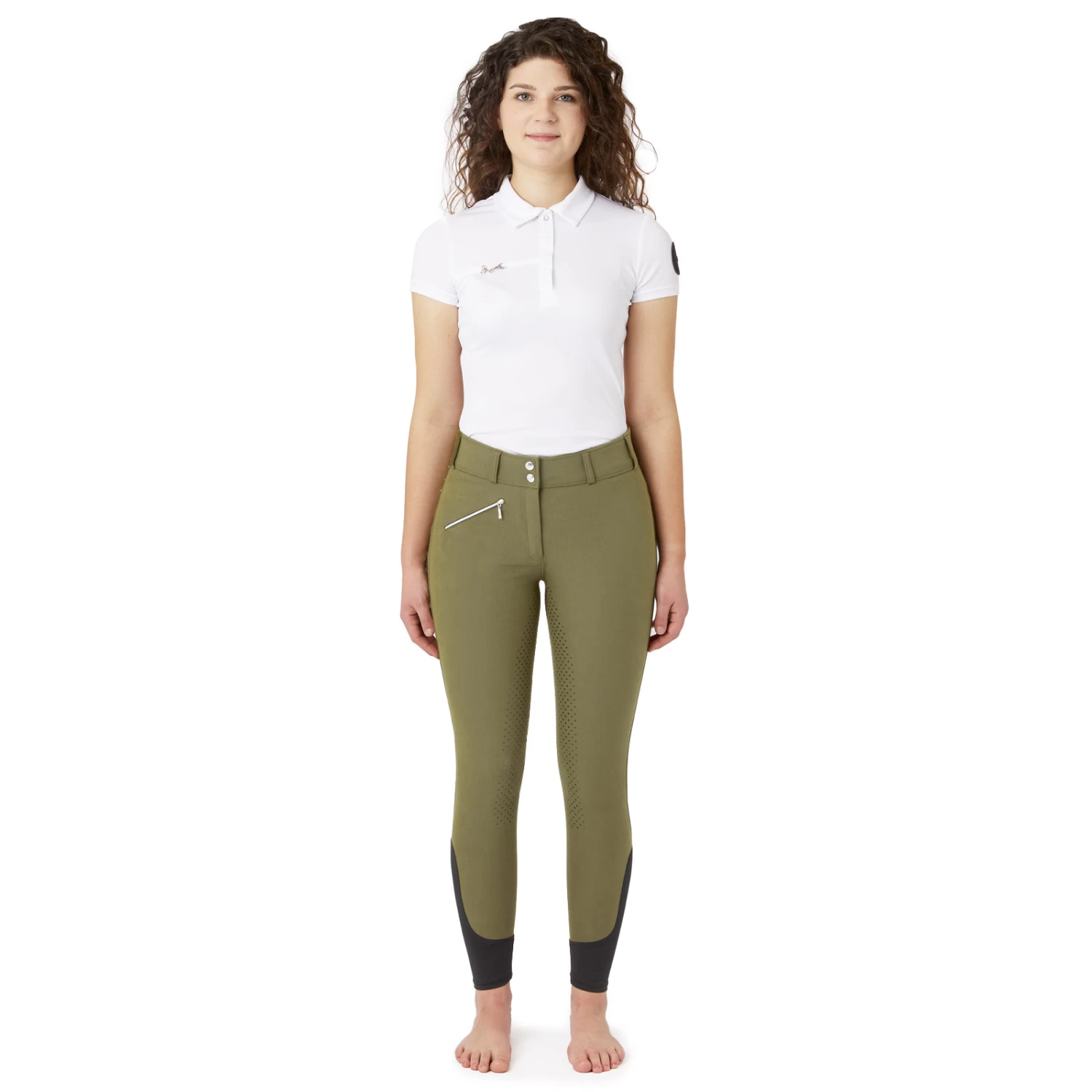 Horze Womens High Waist Full Seat Breeches With Crystals - Winter Moss Green - Image 4