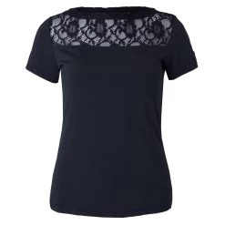 B Vertigo Natalia Womens Boat Neck Shirt With Lace Detail - Dark Navy