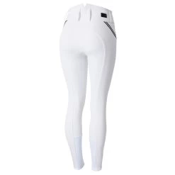 Horze Della Womens High Waist Knee Grip Breeches W Piping Tap - White