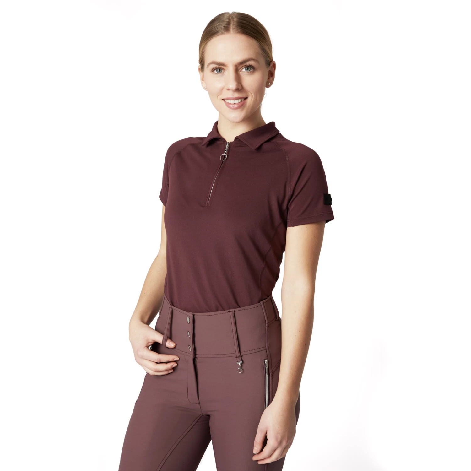 Horze Tiana Womens Pique Shirt W/ Short Sleeves - Red Mahogany Burgundy - Image 5