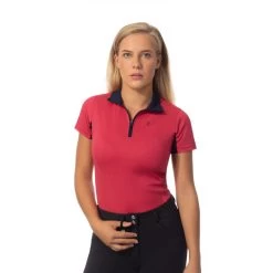 Horze Trista Womens Short Sleeved Technical Sun Shirt - Pink/Peacoat Dark Blue