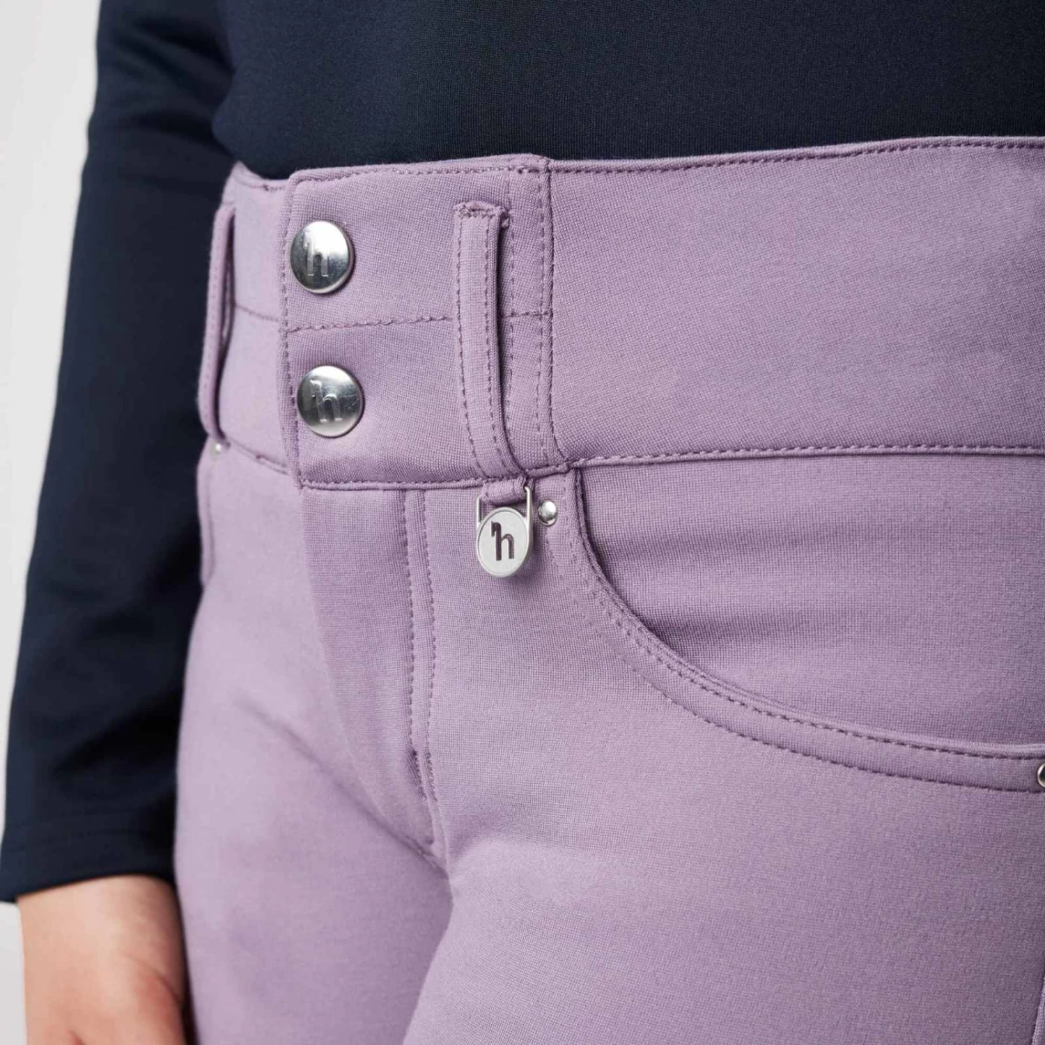 Horze Tara Kids High Waist Full Seat Breeches - Grey Ridge Purple - Image 7