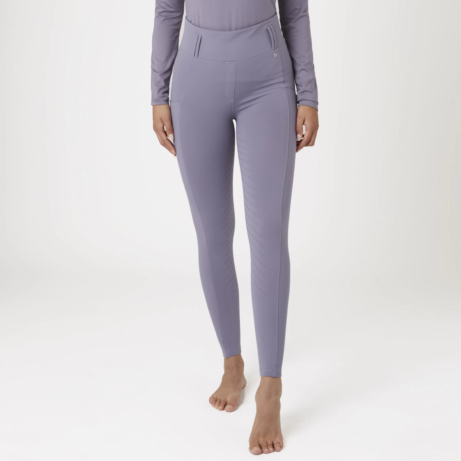 Horze Everly Womens Full Seat Winter Riding Tights - Grey Ridge Purple - Image 6