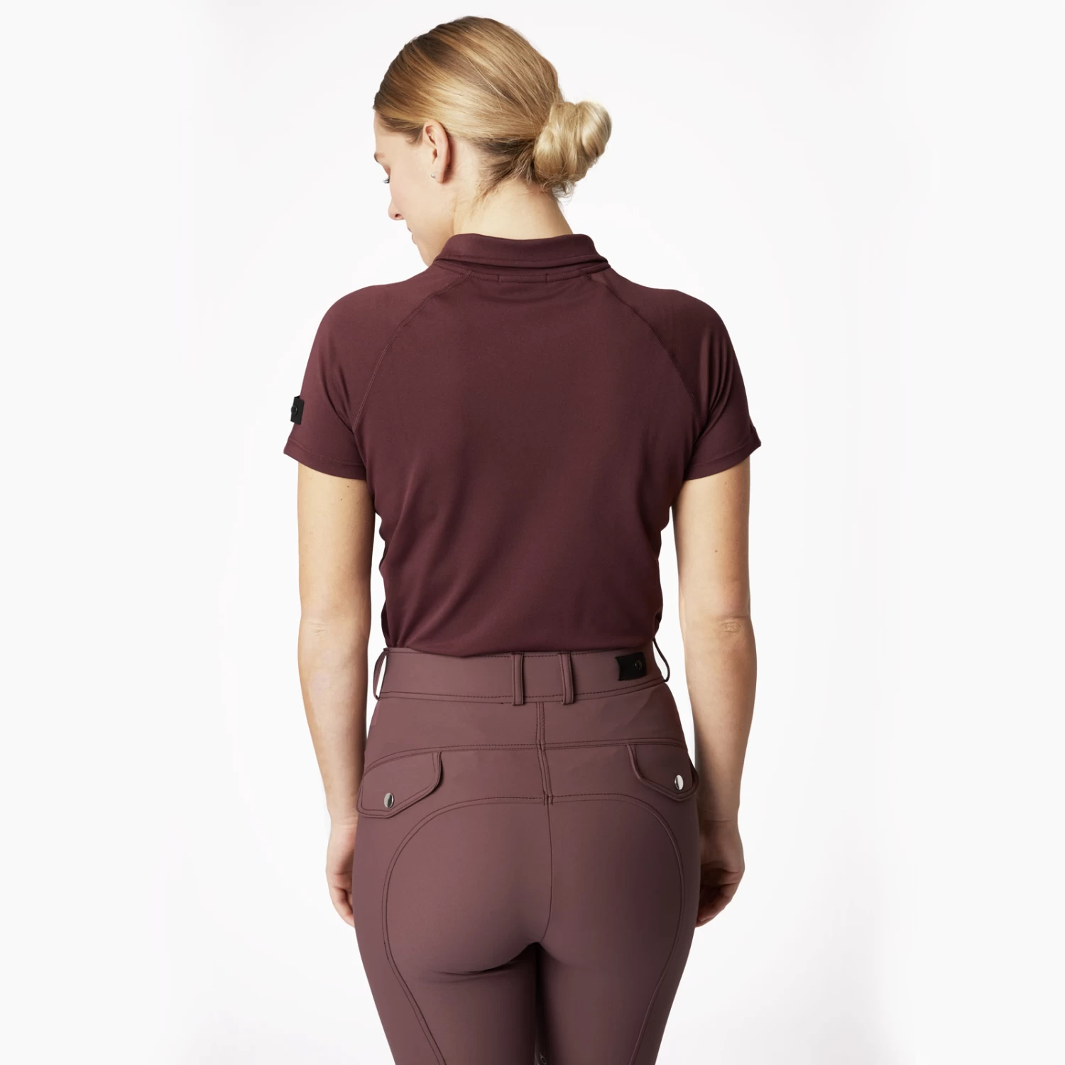 Horze Tiana Womens Pique Shirt W/ Short Sleeves - Red Mahogany Burgundy - Image 6
