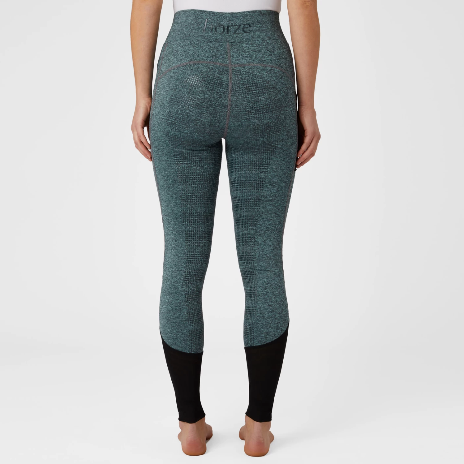 Horze Selena Womens Sporty Riding Tights With Mesh Lower Leg - Light Blue/Montauk Navy - Image 7