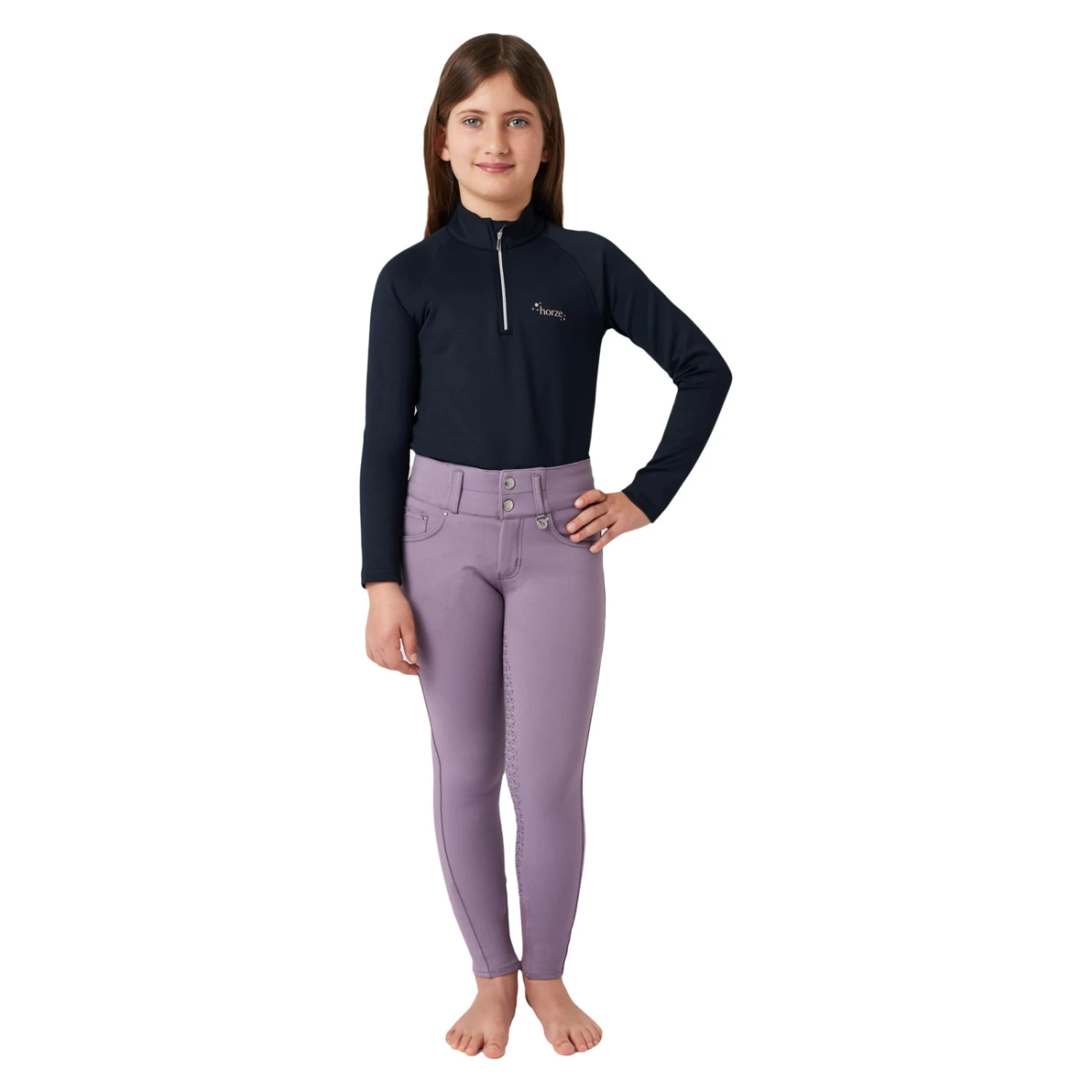 Horze Tara Kids High Waist Full Seat Breeches - Grey Ridge Purple - Image 8