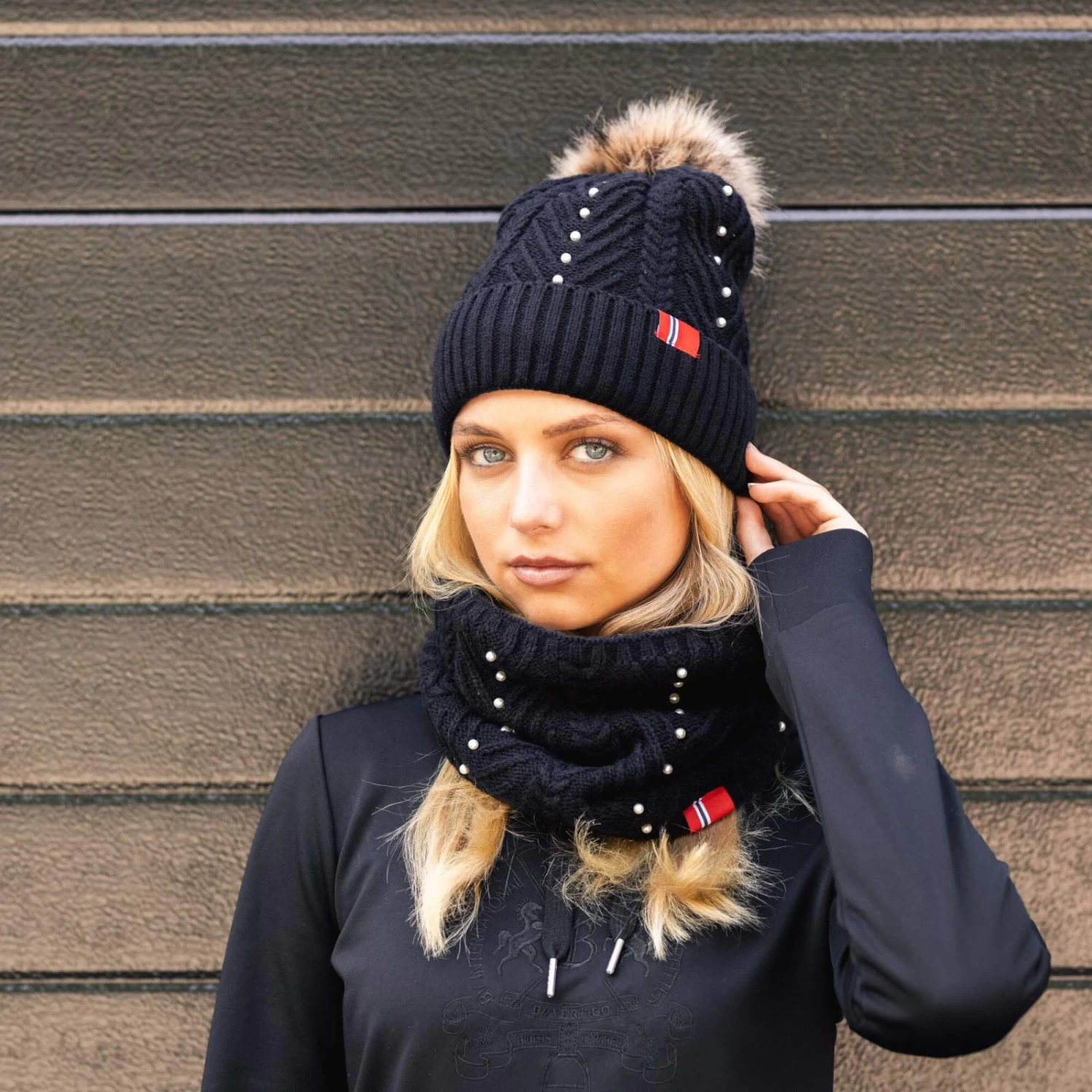 B Vertigo Rosalie Womens Knitted Pom Pom Hat - Anthracite - Image 6