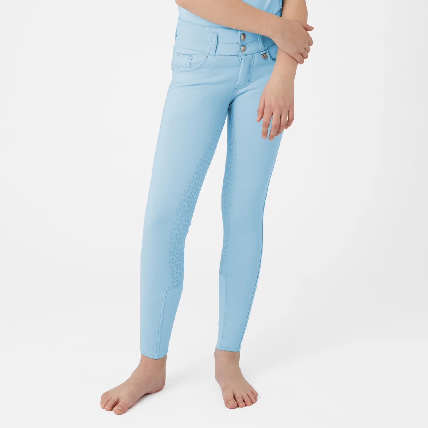 Horze Tara Kids High Waist Full Seat Breeches - Corydalis Light Blue - Image 6