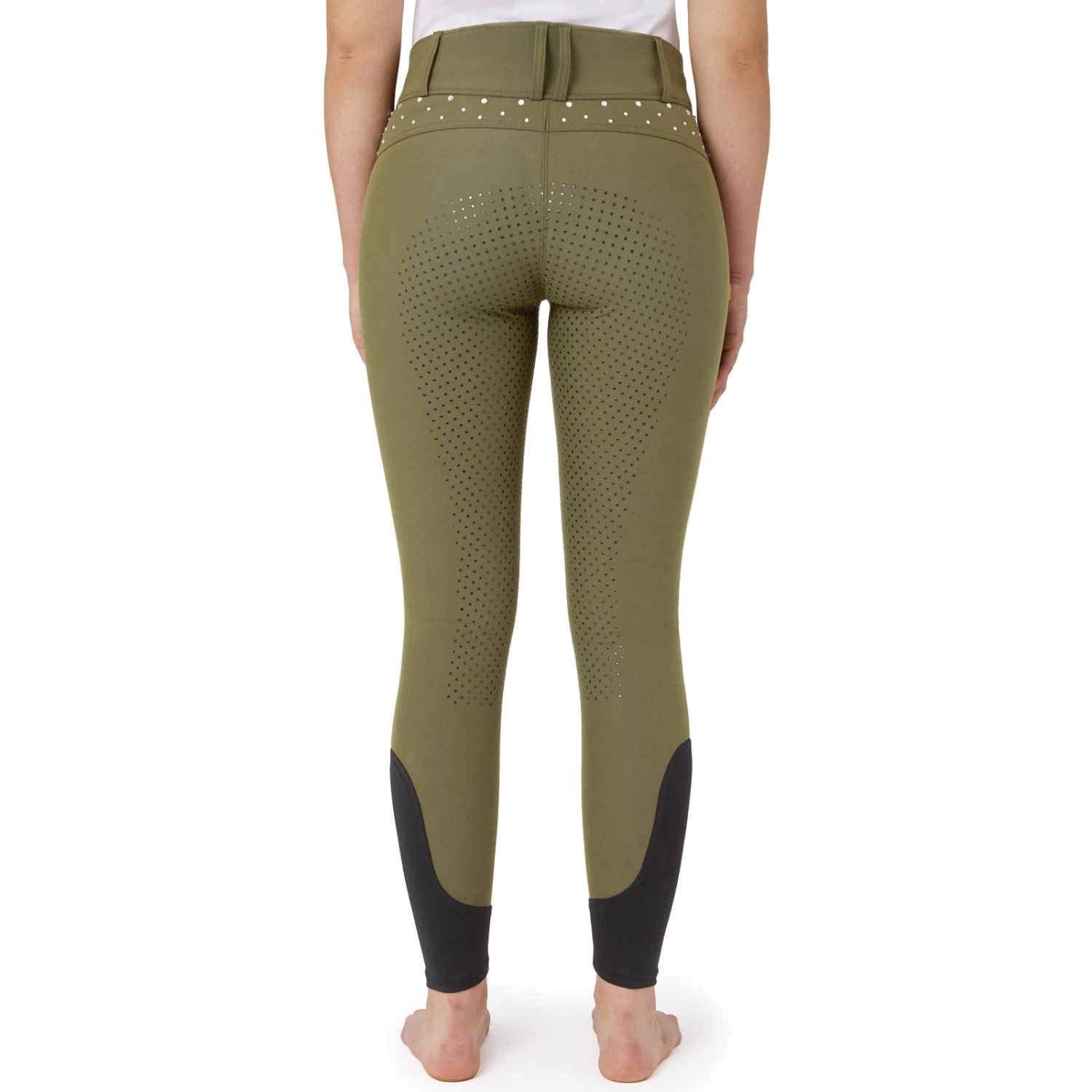 Horze Womens High Waist Full Seat Breeches With Crystals - Winter Moss Green - Image 6