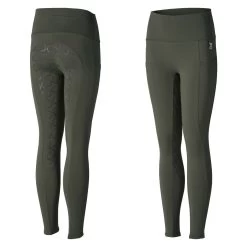 Horze Gillian Kids Silicone Full Seat Tights - Beetle Khaki Green