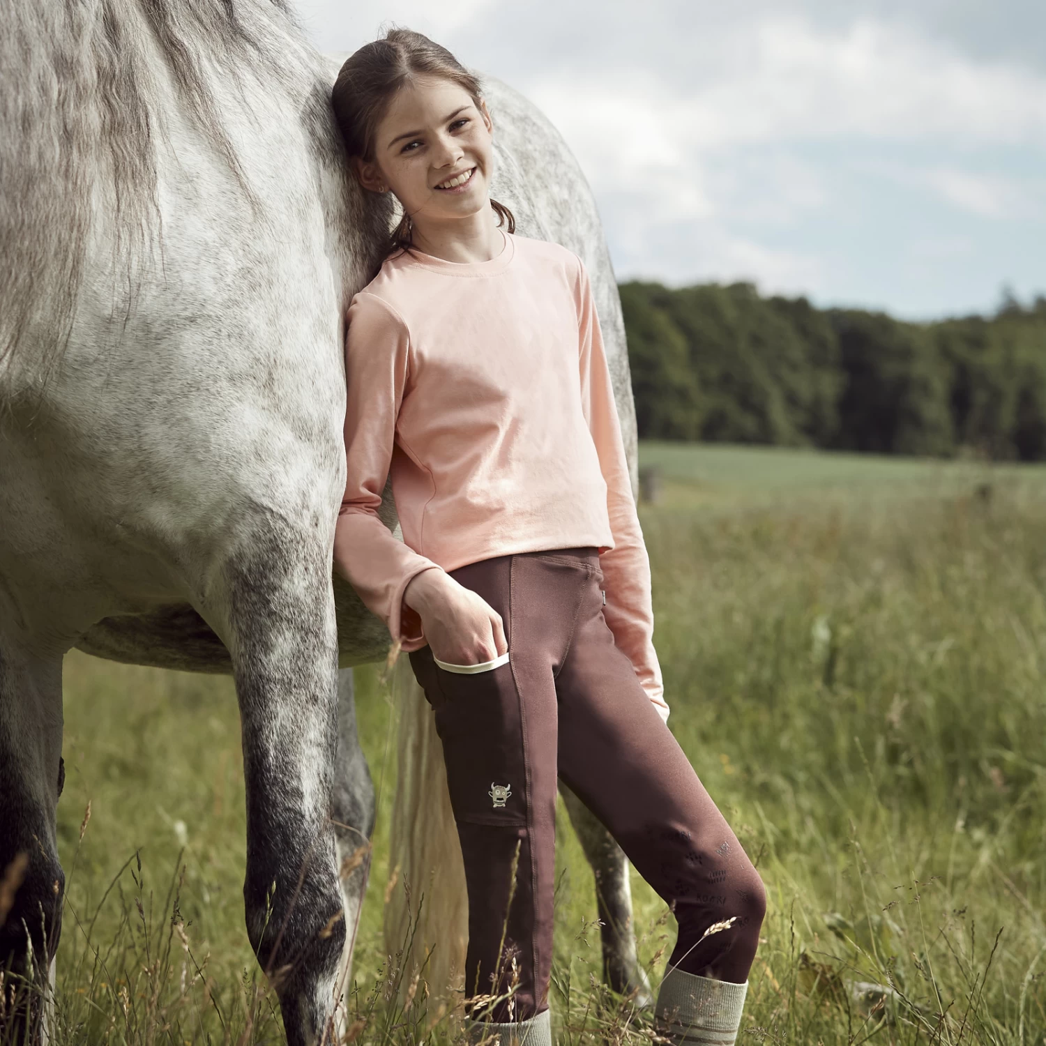 Horze Morgan Kids Knee Patch Riding Tights - French Roast - Image 8