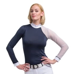 Cavalliera Modern Dame Long Sleeve Show Shirt - Navy Blue/White/Navy Blue
