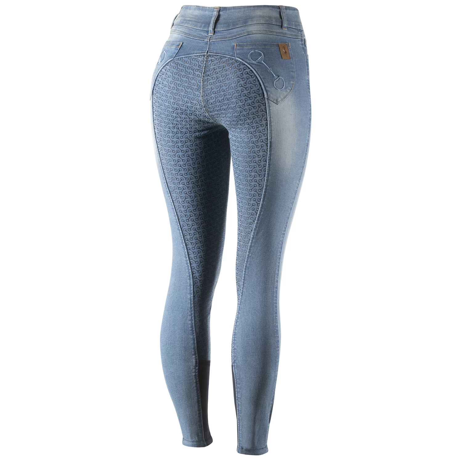 Horze Kaia Womens High Waist Denim Silicone Full Seat Breeches - Lead Blue - Image 6