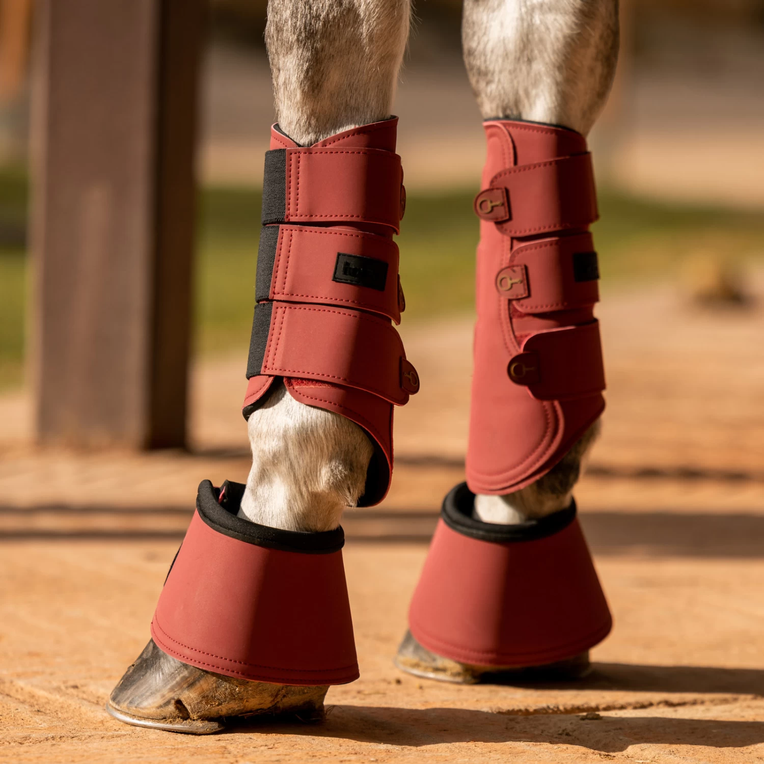 Horze Noir Brushing Boots - Rhubarb Dark Red - Image 3