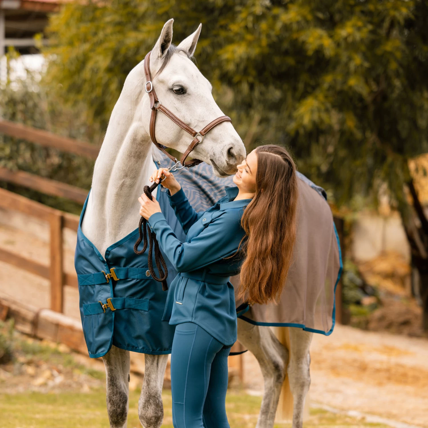 Horze Alyssa Womens High Waist UV Pro Full Seat Tights - Legion Blue - Image 9